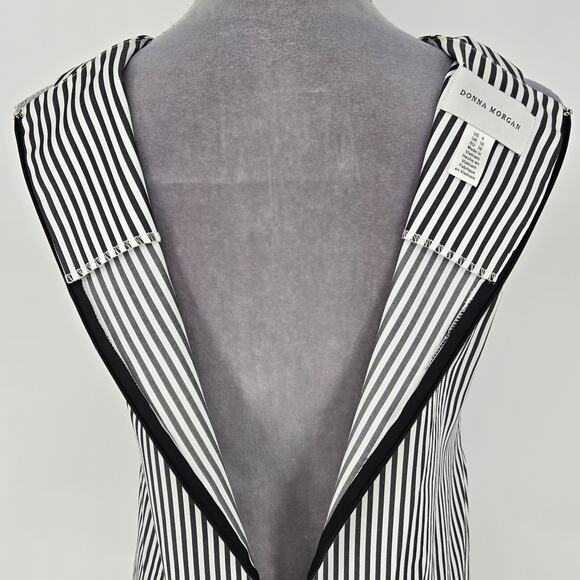 Donna Morgan Dress Womens 6 White Black Stripe Cotton Blend Ruffle Hem Back Zip - Picture 11 of 12